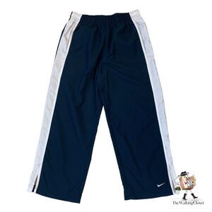 Nike Training Pants Womens S Small Loose Fit Crop Navy Blue White Drawstring Tie